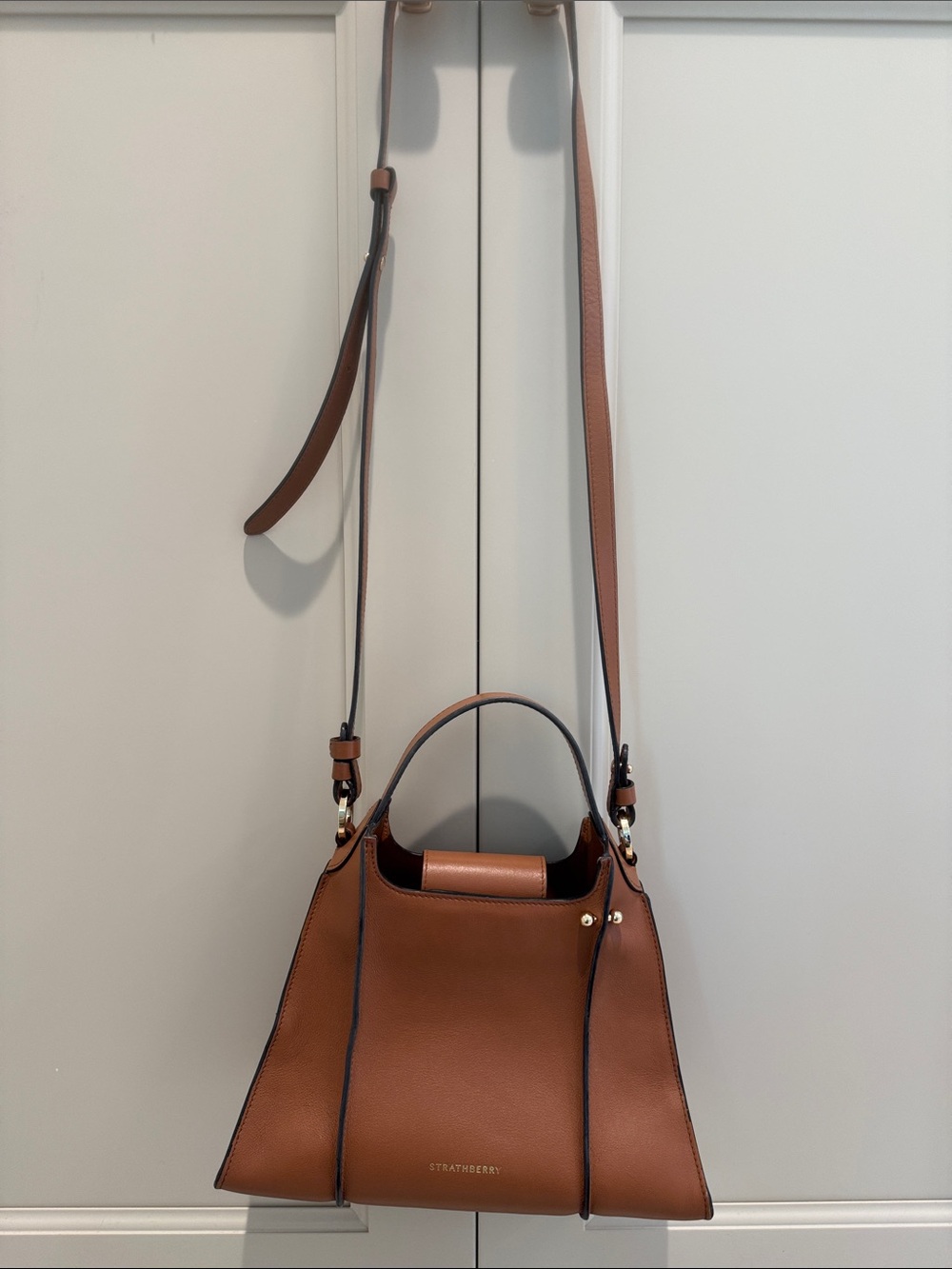Strathberry Brown Leather Shoulder Bag with Gold Hardware